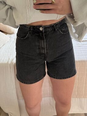 Zara Washed Black High-Rise Denim Shorts